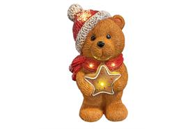 LED Deko Bär mit Lebkuchenstern  in der Hand und roter  Mütze