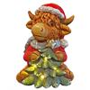 LED Deko Hochlandrind  mit 4 LED sitzend mit  Tannenbaum  in der Hand