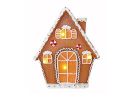 LED Deko Lebkuchenhaus braun  mit bunten Verzierungen  H41cm  4 LED