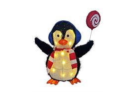 LED Deko Pinguin  mit 20LED mit Candy  Stoff für den Aussenbereich  Grösse 17x35x41cm