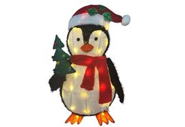 LED Deko Pinguin  mit 30LED mit Schal  Stoff für den Aussenbereich  Grösse 23x38x61cm