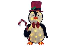 LED Deko Pinguin  mit 30LED  mit Zuckerstange  Stoff für den Aussenbereich
