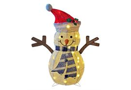 LED Deko Schneemann  mit 30LED  mit roter Mütze  Stoff für den Aussenbereich
