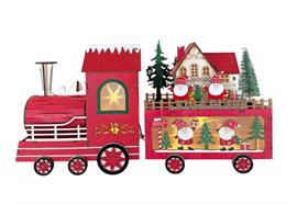 LED Deko XMAS Zug  aus FSC Holz in Rot  1 Lok + 1 Anhänger