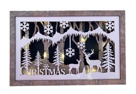 LED Diorama Bild mit10 LED  Motiv: Waldszene mit Tannenbäumen  Schneeflocken und Hirschen