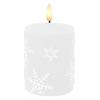 LED Echtwachskerze  mit Schneeflocken Motiven  D7.5cm x H10cm