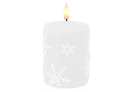 LED Echtwachskerze  mit Schneeflocken Motiven  D7.5cm x H10cm