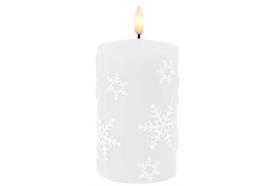 LED Echtwachskerze  mit Schneeflocken Motiven  D7.5cm x H12.5cm