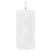 LED Echtwachskerze  mit Schneeflocken Motiven  D7.5cm x H15cm