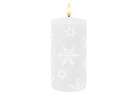 LED Echtwachskerze  mit Schneeflocken Motiven  D7.5cm x H15cm