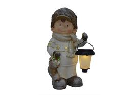 LED Figur Junge  aus Polyresin mit  Laterne in der Hand 1LED  Farbe: Weiss/Gold