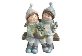 LED Figur Kinder auf Bank  3 warm weisse LED  11 x 17.5 x 22cm