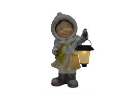 LED Figur Mädchen  aus Polyresin mit  Laterne in der Hand 1LED  Farbe: Weiss/Gold