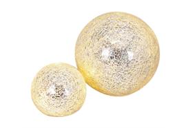 LED Glas-Ball Silber 2er Set - gebrochenes Glas mit Mosaikstruktur  D: 10cm u. 15cm