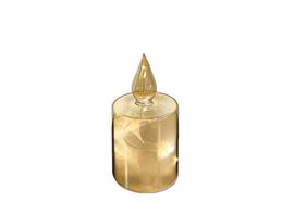 LED Glas Deko  als Kerze transparent gold  mit 10 LED  Sternenmotive 3D