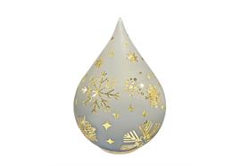 LED Glas Deko  Wassertropfen silber  mit 10 LED  Schneeflocken Motive