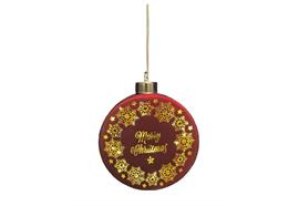 LED Glas Hänger rot  Merry Christmas  mit 10 LED  Tube Batteriefach