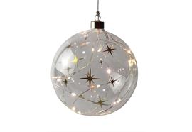 LED Glas Kugel mit Sternen Design mit 15 LED  Farbe Sterne: Gold  Kugel D:15cm