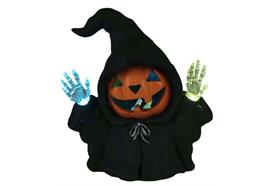 LED Kapuzen Figur Halloween  als Kürbis Gesicht  aus Terrakotta
