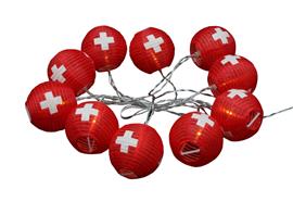 LED Lampion Kette mit 10 LED  Schweiz L: 180cm+  Anschlusskabel 100cm  Indoor