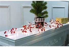LED Lichterkette Cluster  mit roten Kügelchen  72 warm weisse LED  Länge 180cm