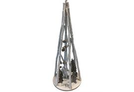 LED Pyramide aus Zweigen  Hirsch und Tannen Design  mit 30 LED  H: 61cm B:24cm