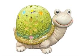 LED Solar Figur Schildkröte  grün mit Blumen
