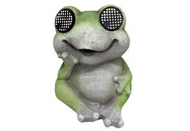 LED Solar Frosch  mit bewegenden LED Augen  aus Polyresin  Grösse 9.5x9.5x11.7cm