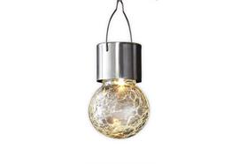 LED Solar Hängekugel transparent  D:6 x H:8.5cm- crackle Glas  1 warm weisse LED