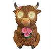LED Solar Hochlandrind  mit beweglichen LED Augen  2 LED warm weiss  mit Blumen