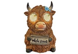LED Solar Hochlandrind  mit beweglichen LED Augen  2 LED warm weiss  Welcome