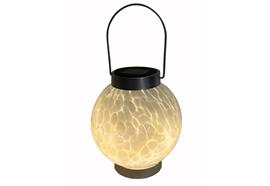 LED Solar Laterne aus Glas  rund mit 1 LED in Weiss  geflecktes Design  D14.5cm H17.5cm