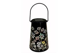 LED Solar Laterne  aus Metall mit 1 LED  Design Blumen  D:11cm H:17.5cm