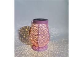 LED Solar Laterne  in Rosa aus Metall  orientalische Form  L12cm x B13.5cm x H18cm