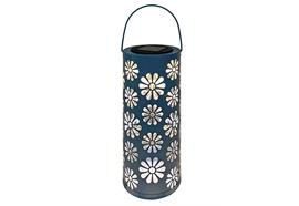 LED Solar Laterne mit 1 LED  aus Metall in Blau  Design Blumen  D:11cm H:25.5cm