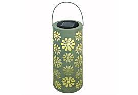 LED Solar Laterne mit 1 LED  aus Metall in Hellgrün  Design Blumen  D:11cm H:25.5cm