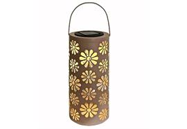 LED Solar Laterne mit 1 LED  aus Metall in Rosa  Design Blumen  D:11cm H:25.5cm