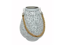 LED Solar Laterne  mit Henkel in Weiss  zum Hängen oder Stellen  18x18x23.5cm