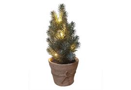 LED Tannenbaum im Topf  mit 5 LED Lichterkette  mit wenig Schnee bedeckt  D:18cm H:30cm