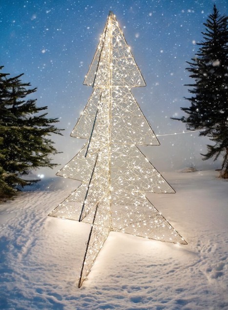 LED Tannenbaum Outdoor aus Metall mit 720LED Micro LED Lichterkette und Metalldraht, LED Weihnachtsdeko Aussen