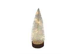 LED Tannenbaum Weiss auf Holzsockel H:28cm D: 11cm  Mit 10 Tautropfen LED