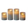 LED Wachskerze 4er Set weiss rustic  bewegliche Flamme  D:7.5cm 2x H:10cm + 2x H:15cm