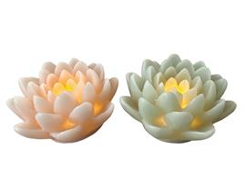 LED Wachskerze Lotus Blüte  2-assortiert  rosa und türkis grün