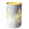 LED Windlicht aus Glas  mit 8 LED  weiss gold mit Baummotiv  D10cm H15cm