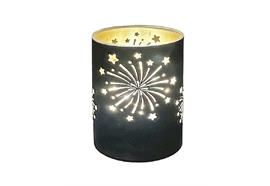 LED Windlicht aus Glas  mit Feuerwerk Motiv  mit 10 LED