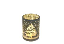 LED Windlicht Glas Silber   mit 10LED Micro Light  Design Tannenbaum