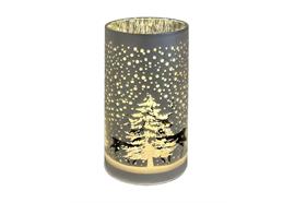 LED Windlicht Glas Silber  mit 15LED Micro Light  Design Tannenbaum