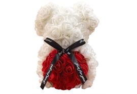 Rosenbär in Weiss  mit rotem Herz  mit Geschenkbox