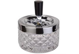Schleuder-Aschenbecher transparent  D:9.5 H:11.5cm  Glas gepresst Aluminium poliert