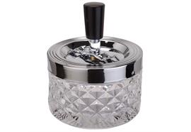 Schleuder-Aschenbecher transparent  D:9.5 H:11.5cm  Glas gepresst Aluminium poliert